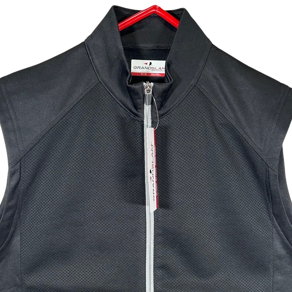 Grand Slam Performance Mens Black Full Zip Golf Vest Mock Neck UPF 50 Size M NEW